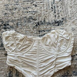 Meshki Cream Ruched Crop Top